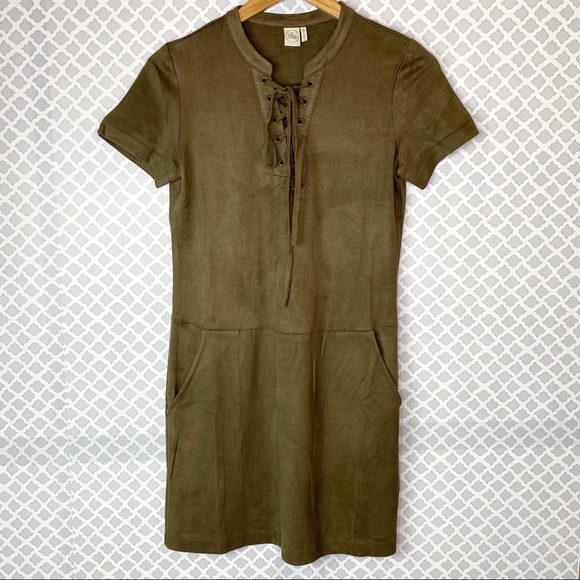 GUC Paper Crane Front Lace Up Faux Suede Dress - Picture 3 of 14